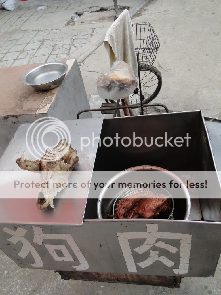Dog meat cart in Qufu.